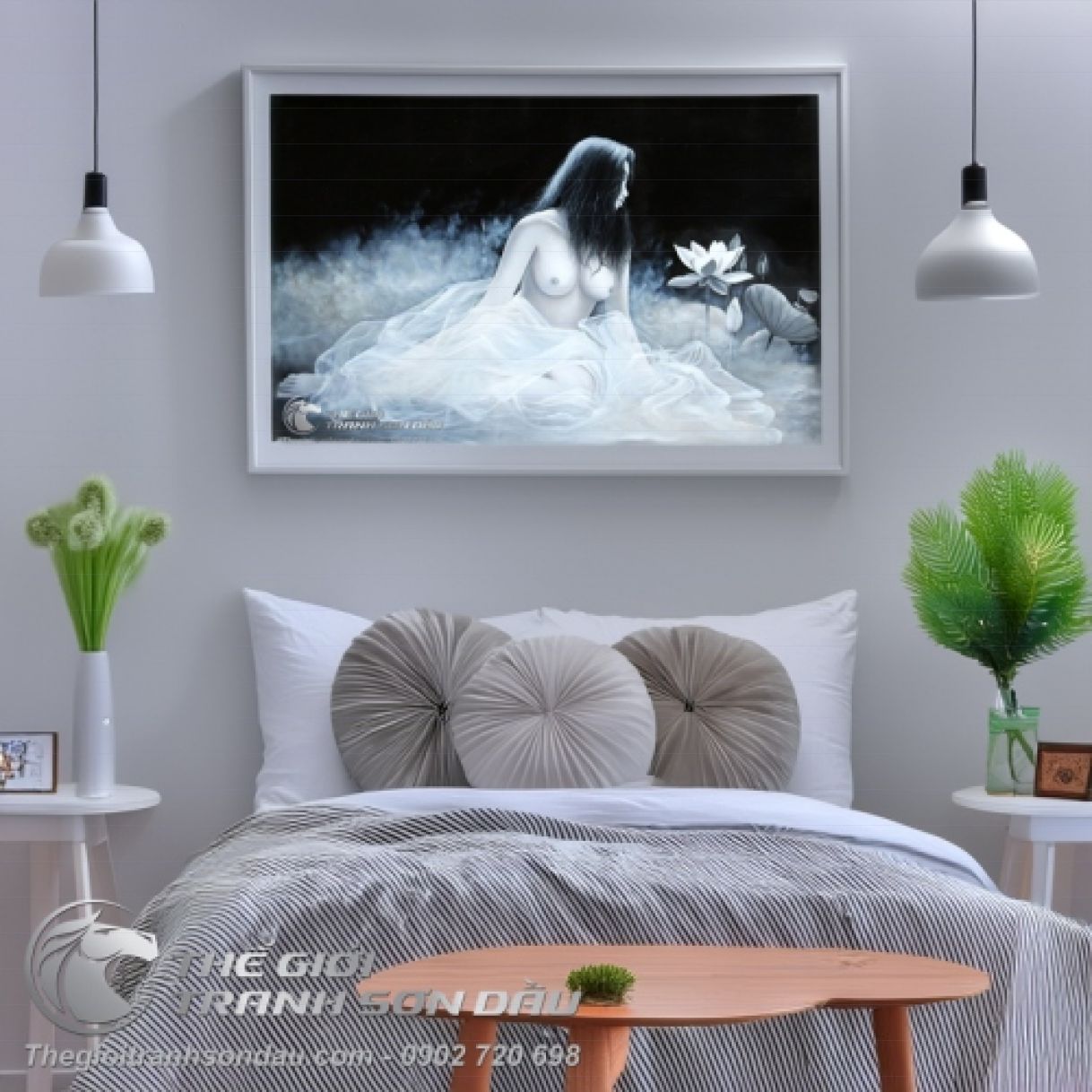 Tranh Khỏa Thân Cô Gái Mờ Ảo Sương Khói Sơn Dầu 60x90cm Khung 5cm 