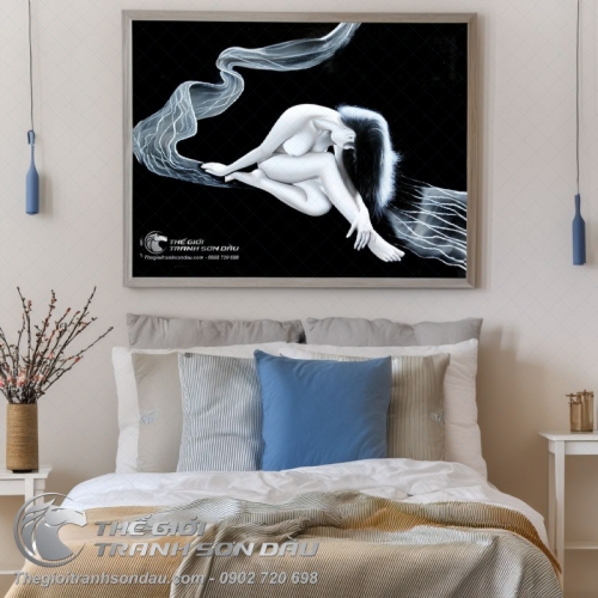 Tranh Khỏa Thân Cô Gái Trên Dải Lụa Sơn Dầu 60x90cm Tinh Tế 