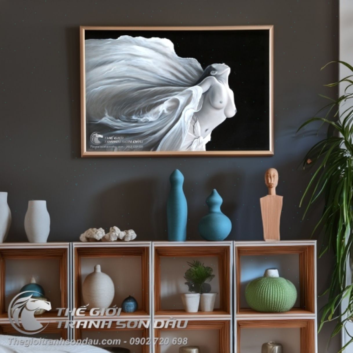 Tranh Khỏa Thân Cô Gái Bay Với Dải Lụa Sơn Dầu 60x90cm Đa Sắc 
