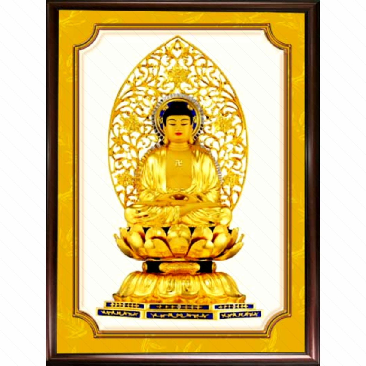 Tranh Sơn Dầu A Di Đà Phật Ngồi 60x90cm Vải Bố Khung Gỗ 