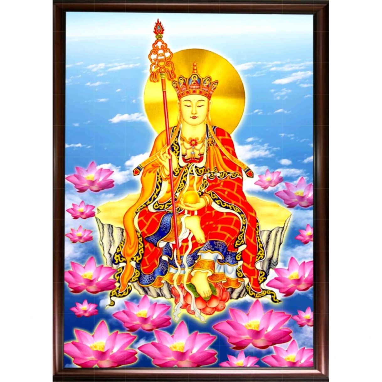 Tranh Sơn Dầu Địa Tạng Bồ Tát 60x80cm Canvas Nhập Khẩu 
