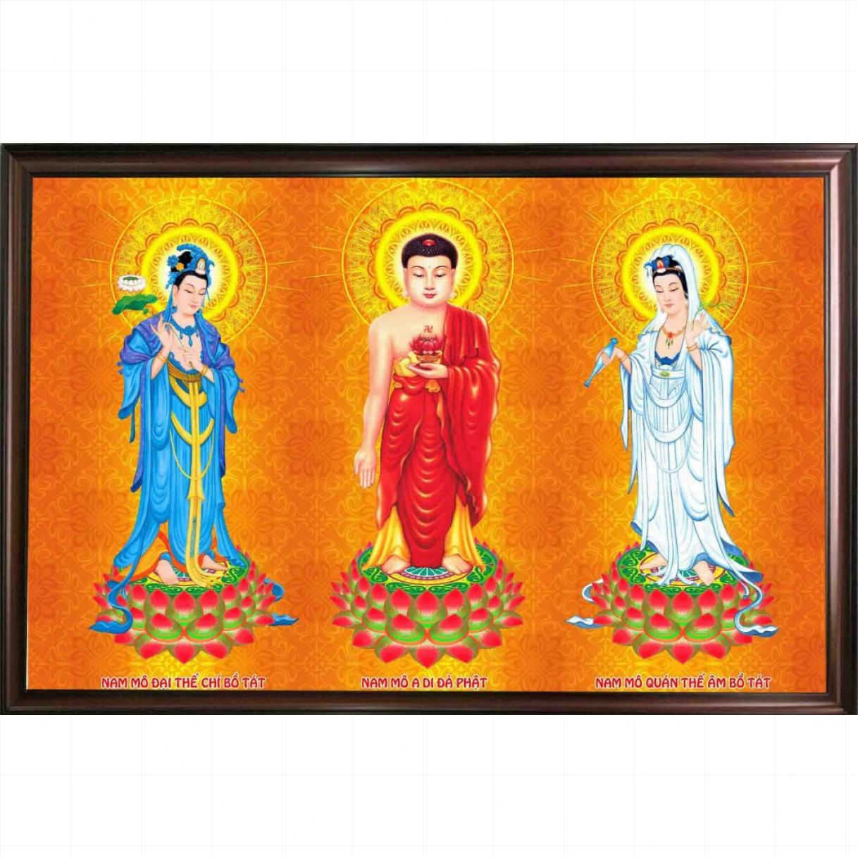 Tranh Tam Thế Phật treo tường sơn dầu sang trọng ý nghĩa 