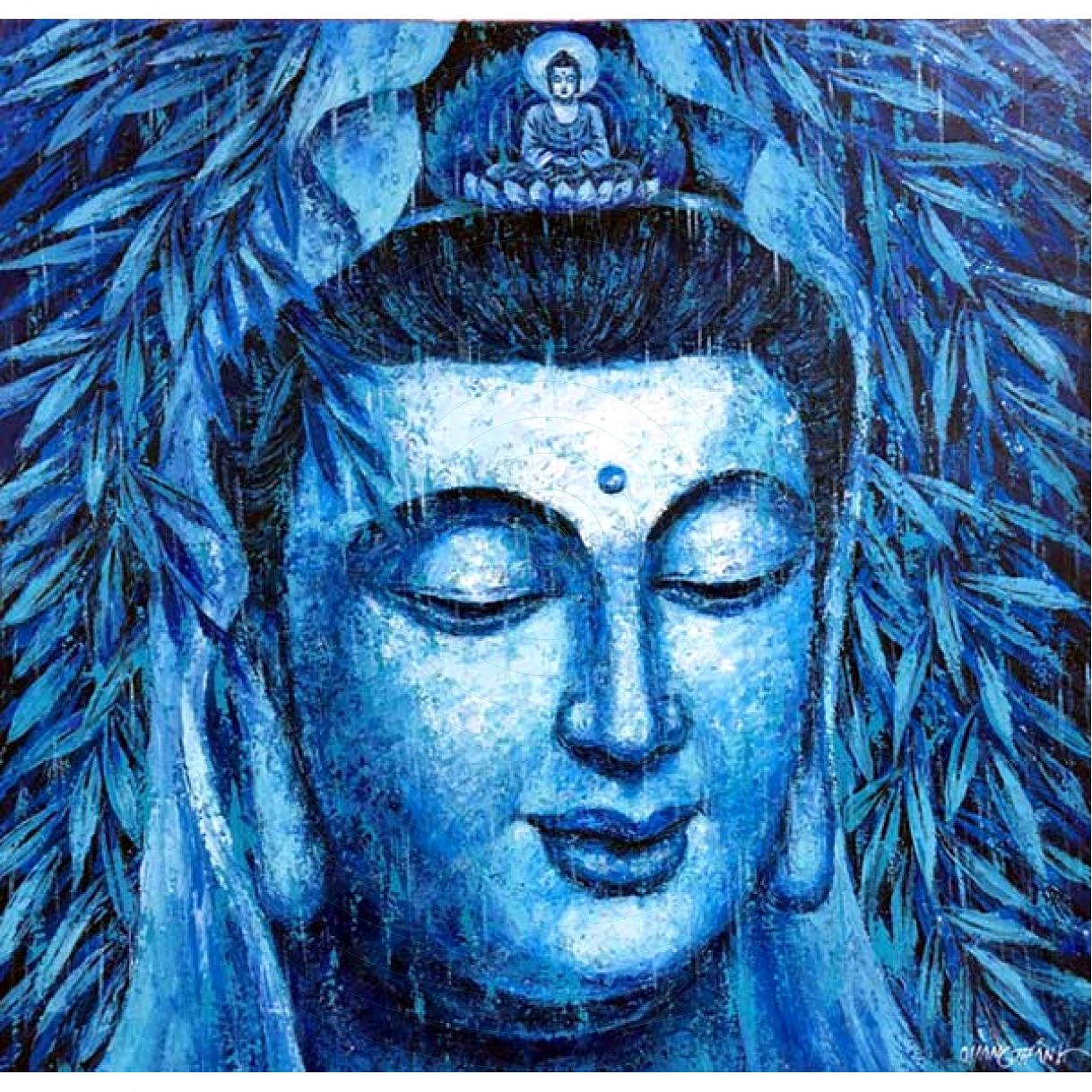 Tranh Phật Bà Quan Âm Sơn Dầu Canvas 80x80cm Độc Bản Tâm Linh Sang Trọng 