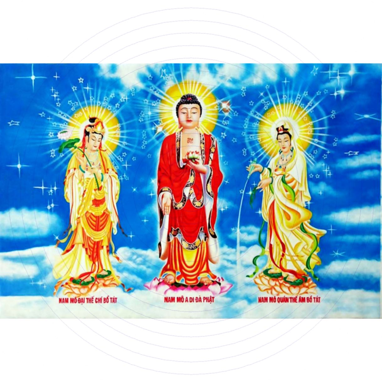 Tranh Tam Thế Phật Sơn Dầu Canvas Khung 120x80cm Độc Bản 