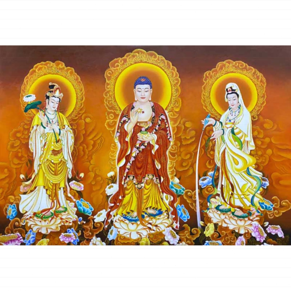 Tranh Sơn Dầu Tam Thế Phật 150x80cm Vẽ Tay 100% Đẳng Cấp 