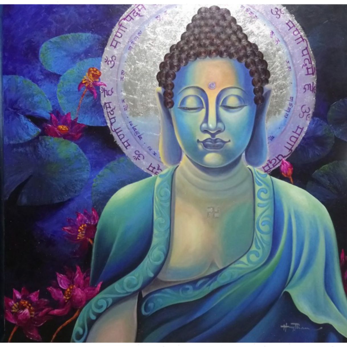 Tranh Phật Giáo Thiền Âm Chất Liệu Acrylic Kích Thước 90x90cm 