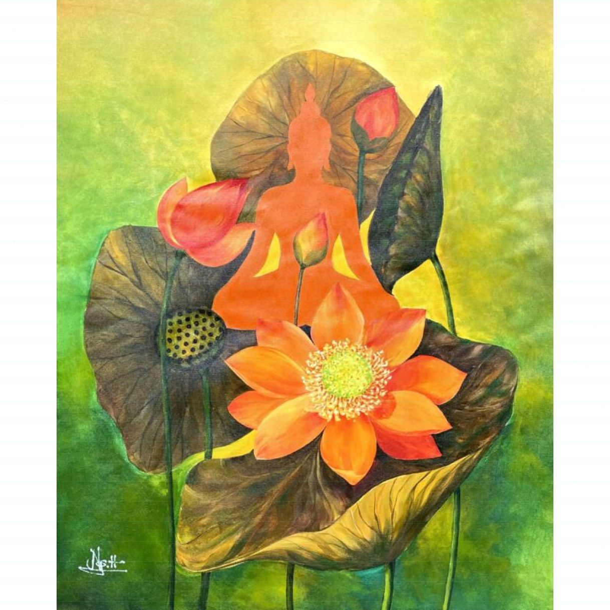 Tranh Hoa Sen Tâm An Acrylic 65x55cm Độc Bản Sang Trọng 
