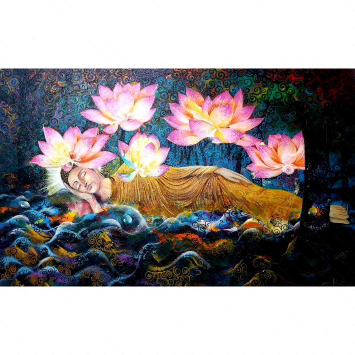Tranh nghệ thuật đức phật nhập niết bàn acrylic 