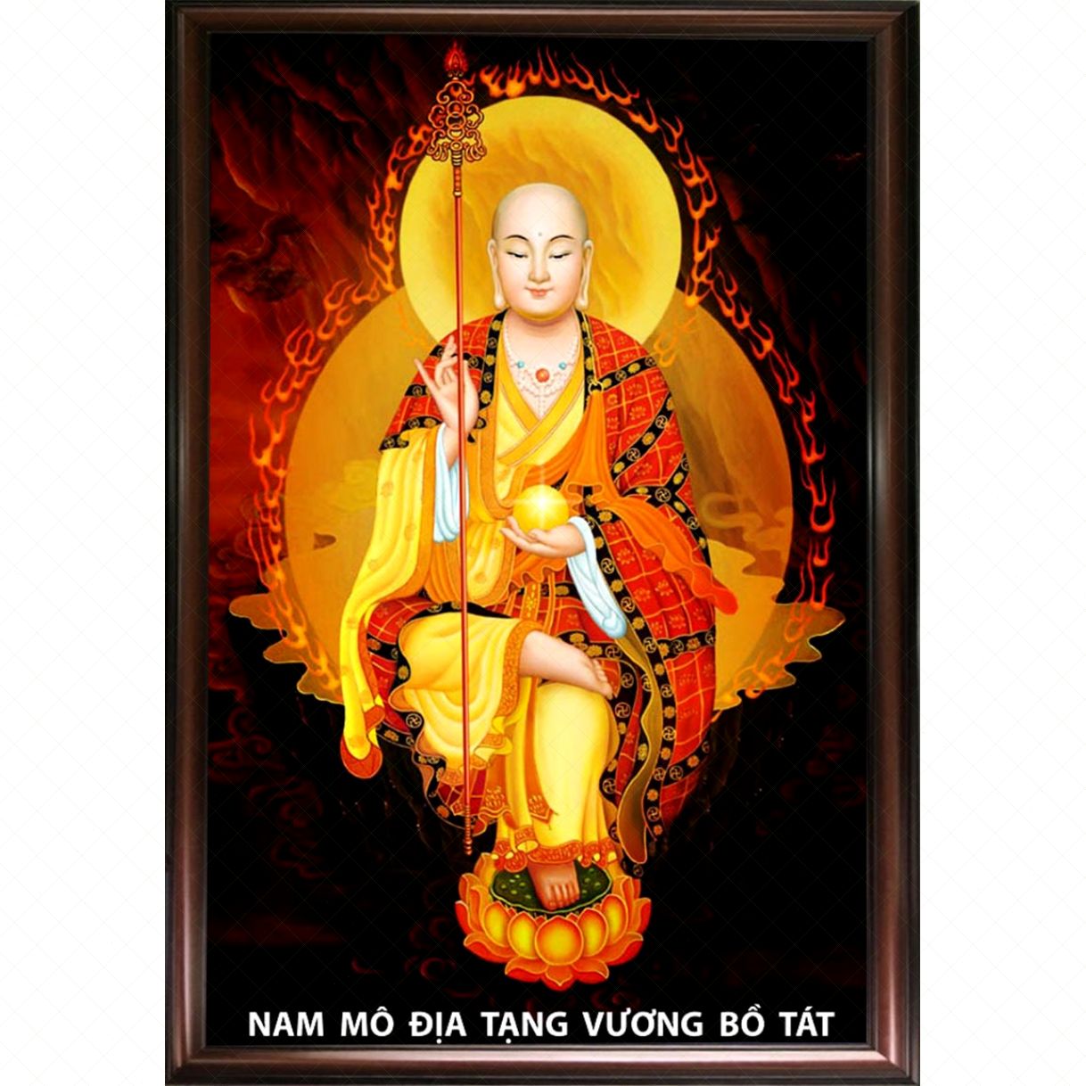 Tranh Phật Địa Tạng Vương Bồ Tát Sơn Dầu Vải Canvas 60cm Khung 