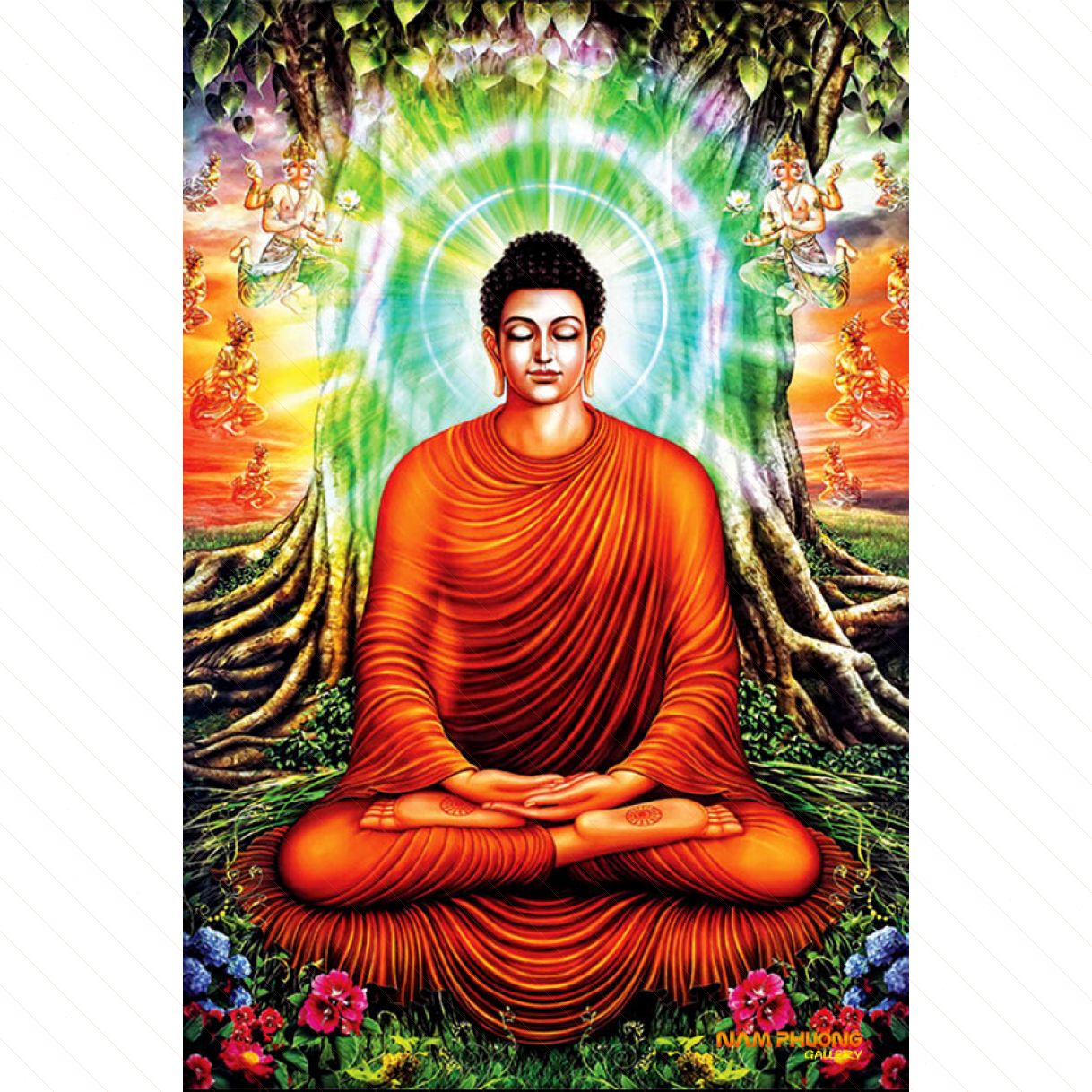 Tranh Phật Bổn Sư Thích Ca sơn dầu trang trí phòng thờ 