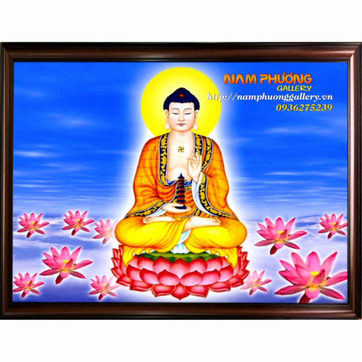Tranh Phật Dược Sư Sơn Dầu Vẽ Tay Khung Gỗ Cao Cấp Sang Trọng 