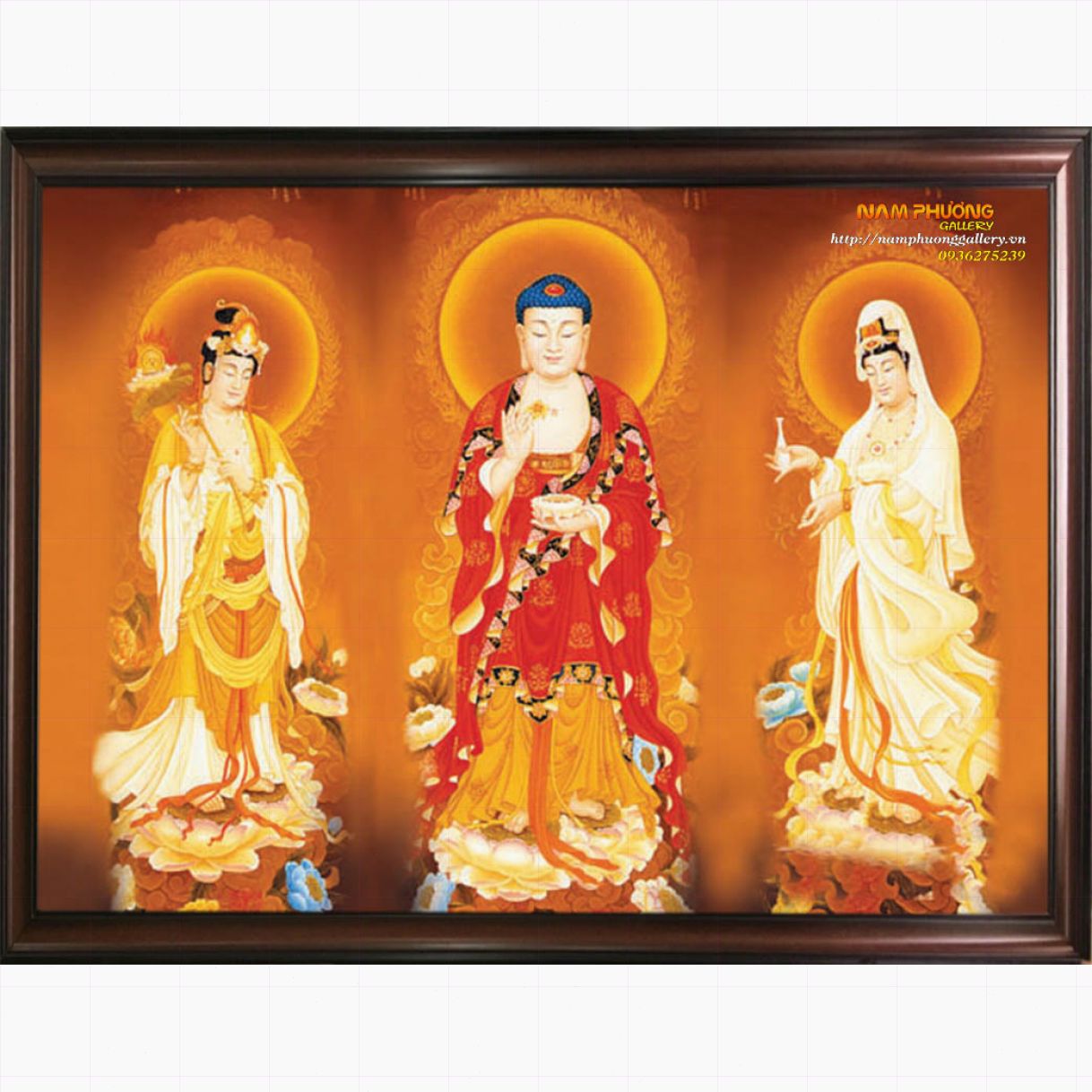 Tranh tam thế phật sơn dầu 100x80cm tranh sáng tác nghệ thuật cao cấp 