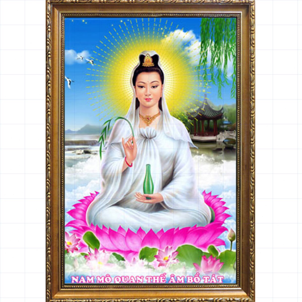 Tranh Phật Quan Âm Bồ Tát Sơn Dầu Canvas 60x80cm 