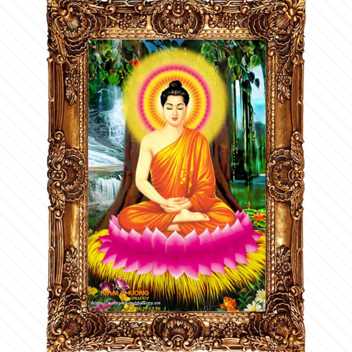 Tranh Phật Bổn Sư Thích Ca Sơn Dầu Vải Canvas Khung Gỗ 80x100cm 