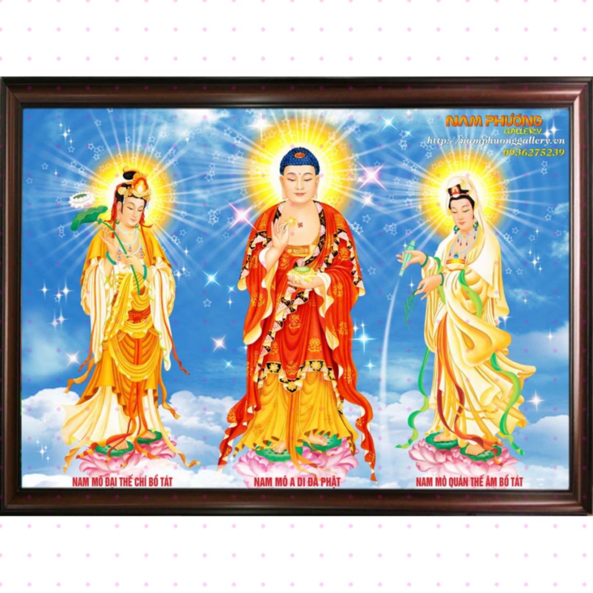 Tranh Sơn Dầu Tam Thế Phật Vải Canvas Khung Gỗ Hàn Quốc 
