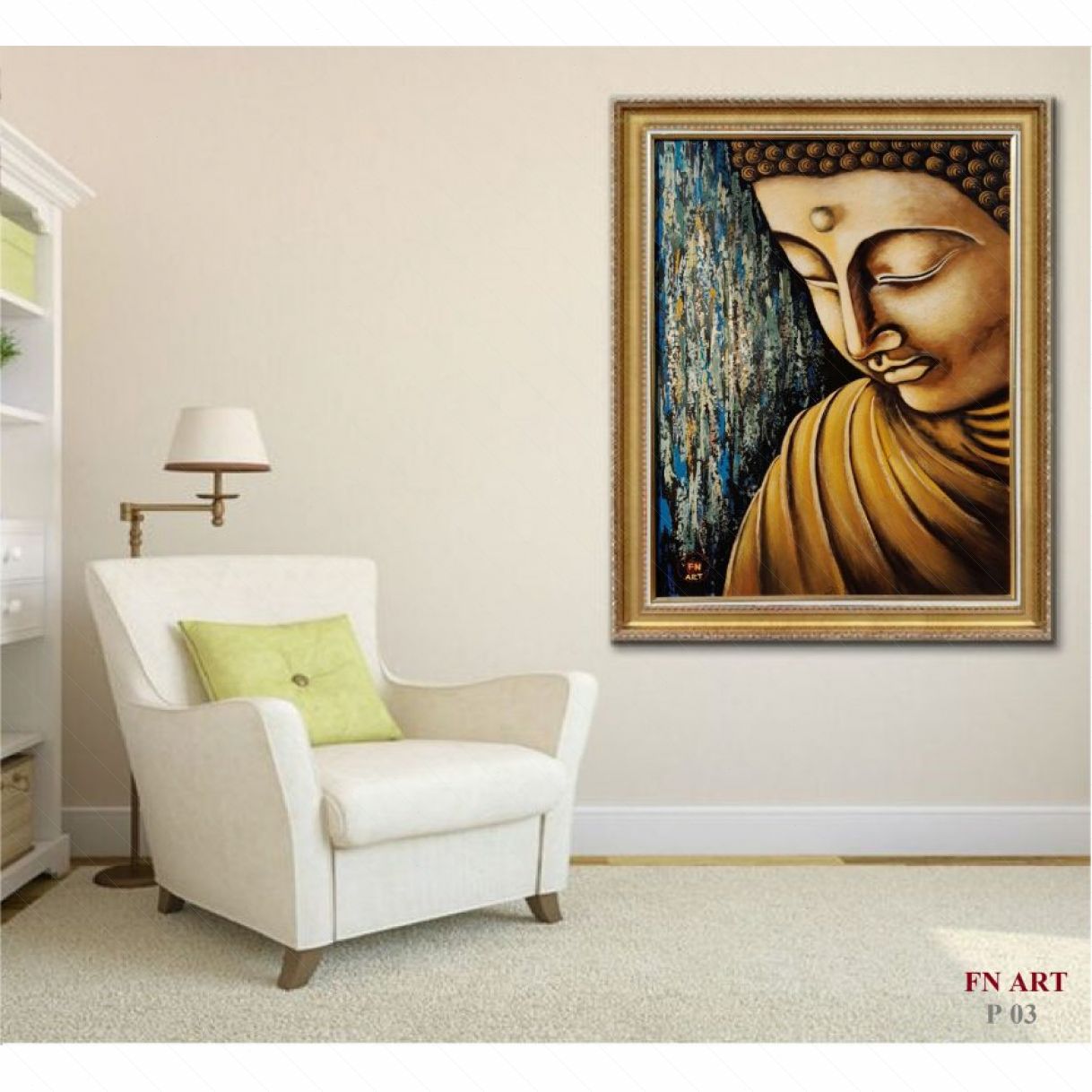 Tranh Phật Giáo Phật P03 Sơn Dầu Trên Toan 50x70cm Đẹp 