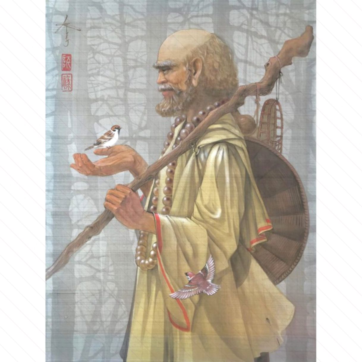 Tranh Phật Giáo Tổ Sư Đạt Ma Acrylic Trên Lụa Kích Thước 66x86cm 