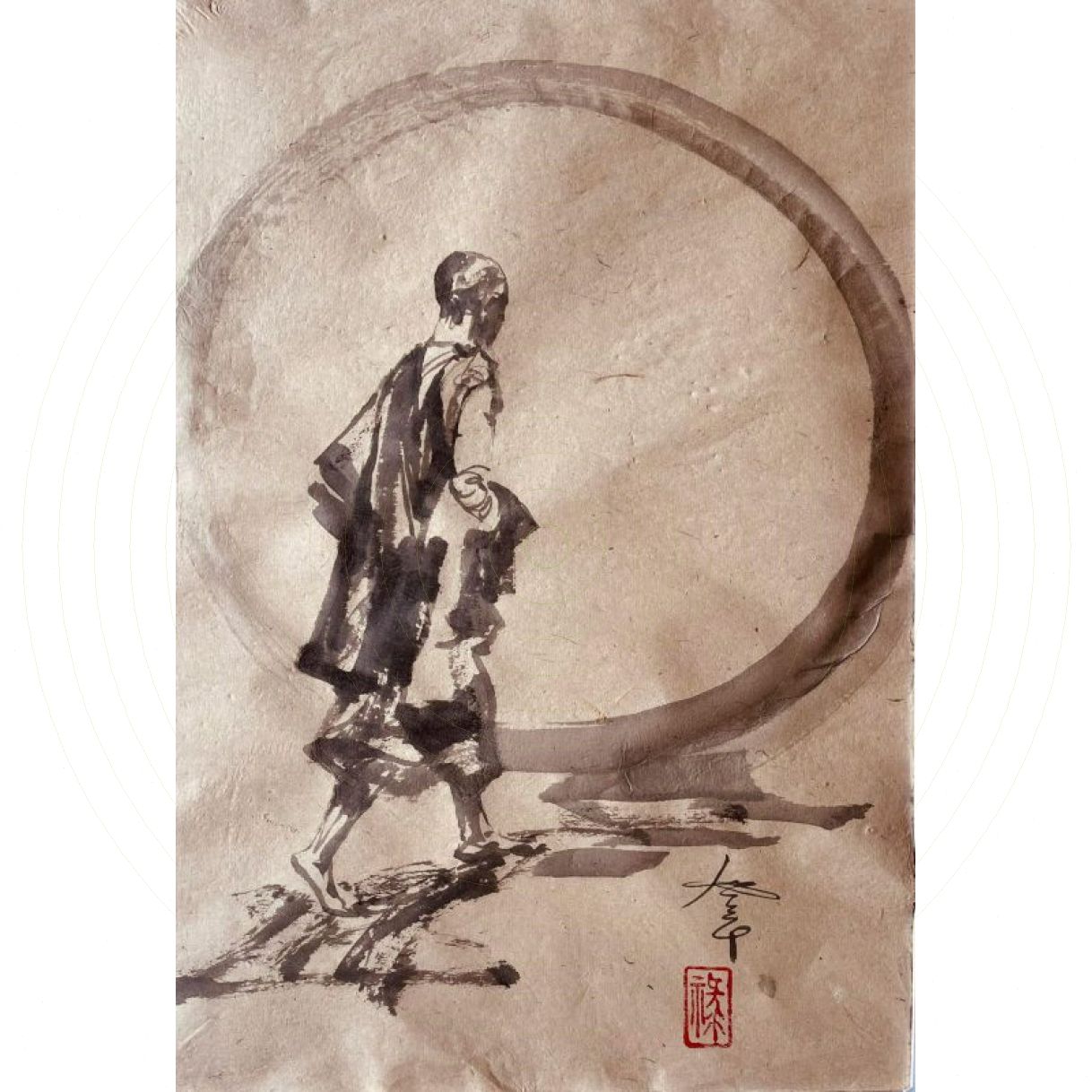 Tranh Phật Giáo Thầy Thích Minh Tuệ Giấy Dó 50x70cm 