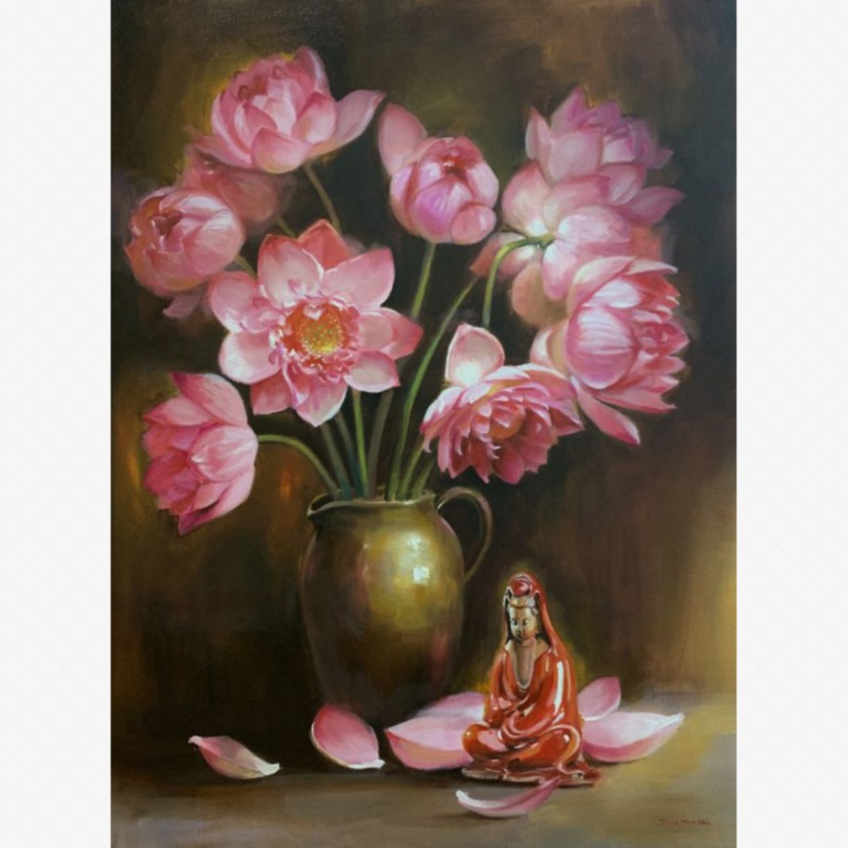 Tranh Hoa Sen Liên Hoa Giác Ngộ Sơn Dầu 80x60cm 2025 Độc Bản 