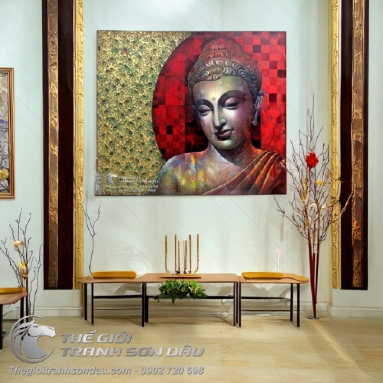 Tranh Phật Nghiêng Đầu Vẽ Sơn Dầu Đa Kích Thước Khung Gỗ 