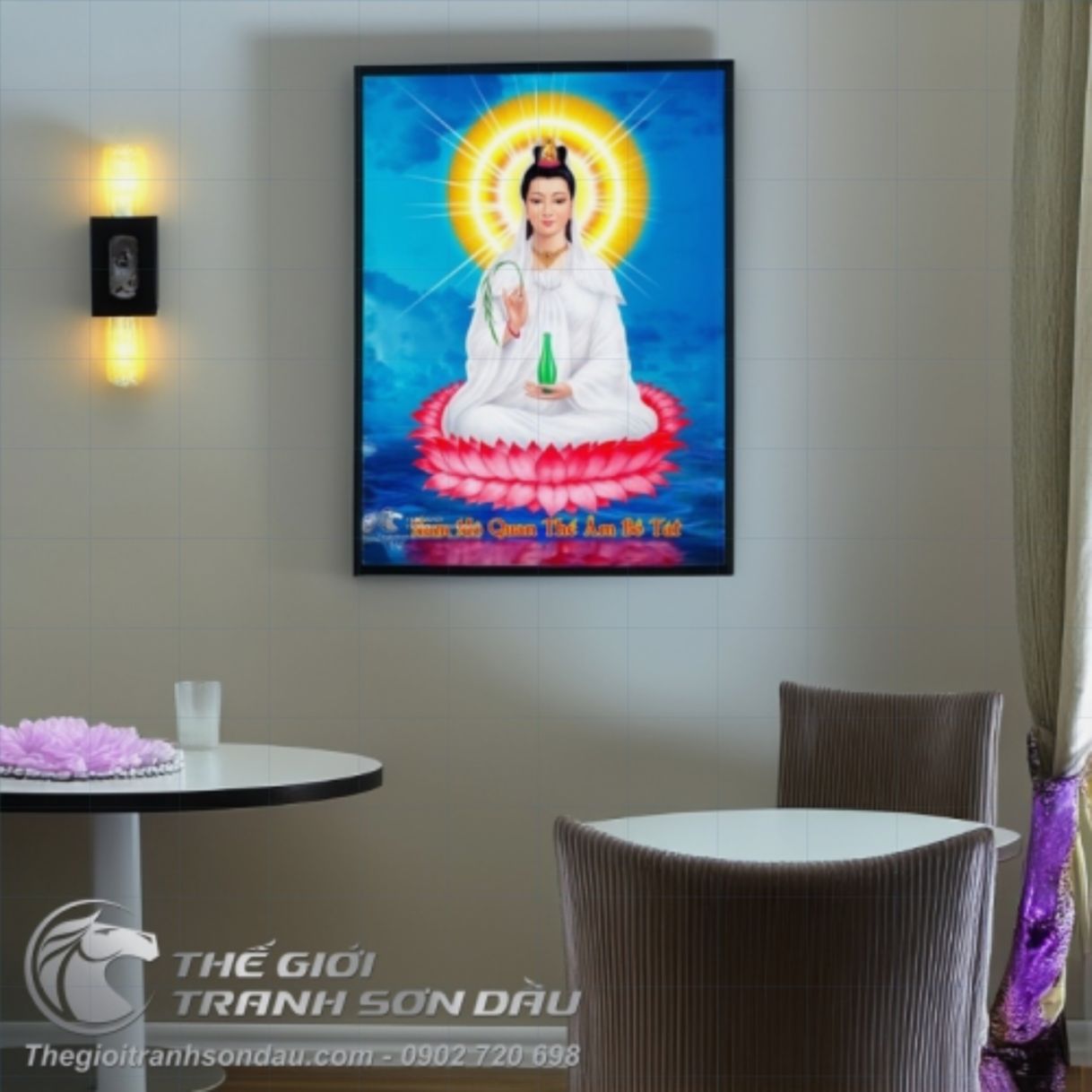 Tranh Phật Quan Âm Sơn Dầu Đa Kích Thước Sang Trọng 