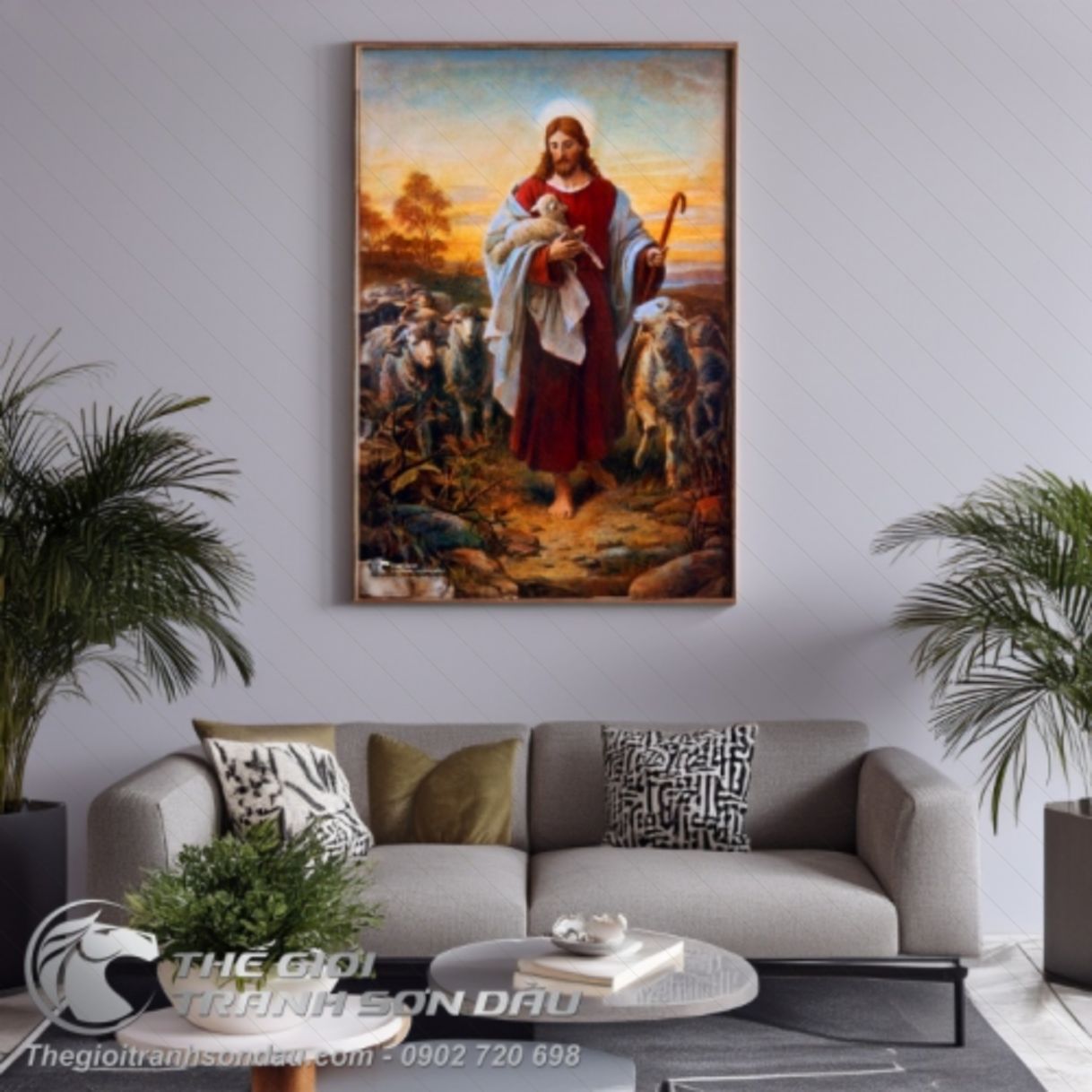Tranh Chúa Jesu Đấng Chăn Chiên Nhân Lành Sơn Dầu Đa Kích Thước 