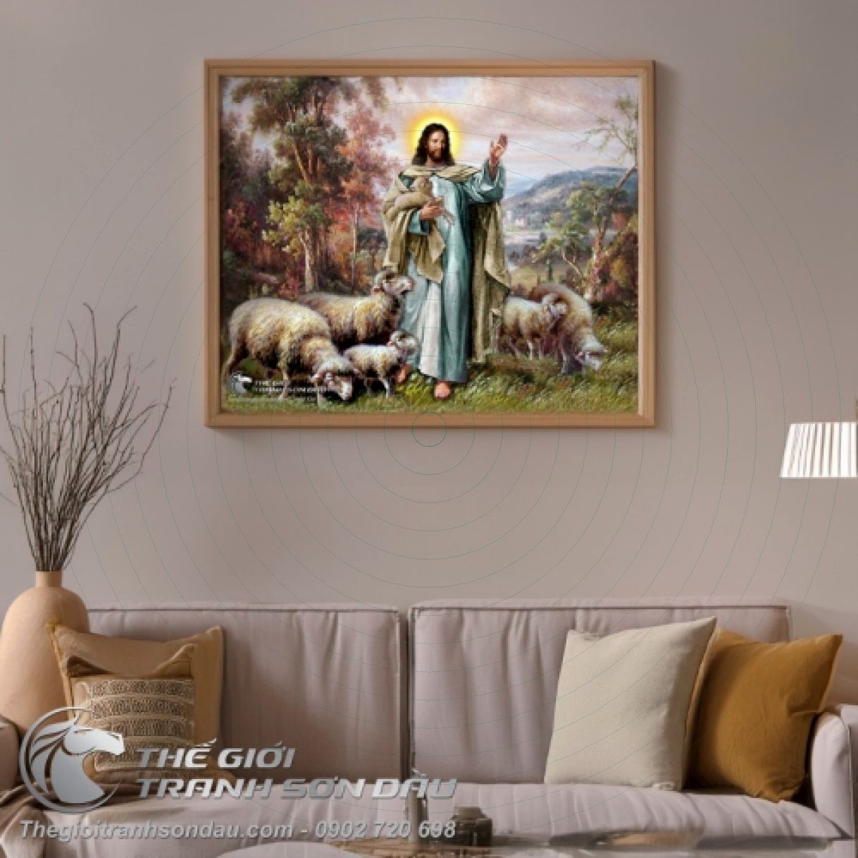 Tranh Chúa Jesu Chăn Đàn Chiên Sơn Dầu Đa Kích Thước 