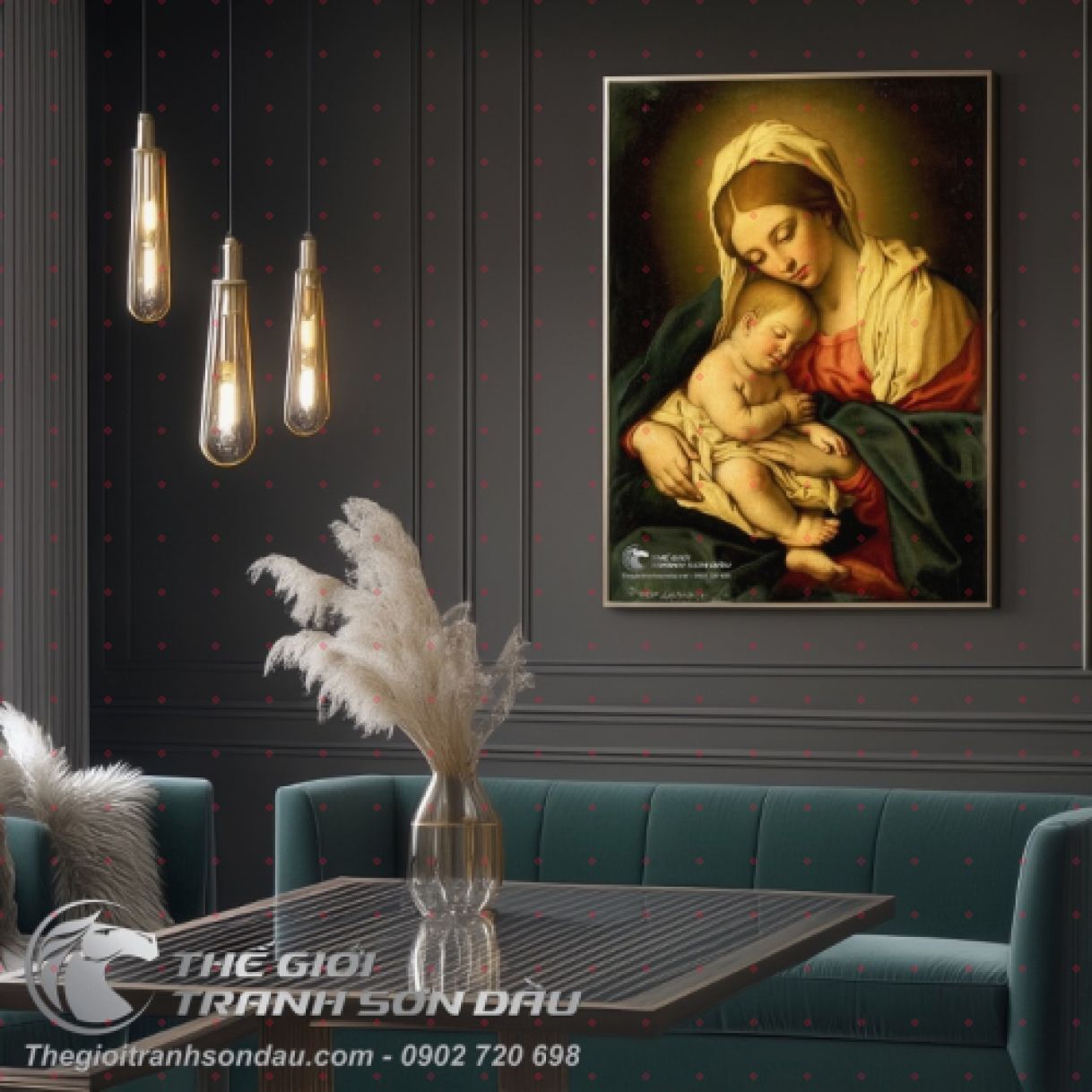 Tranh Sơn Dầu Vẽ Mẹ Maria Hài Đồng Jesu Đa Sắc 