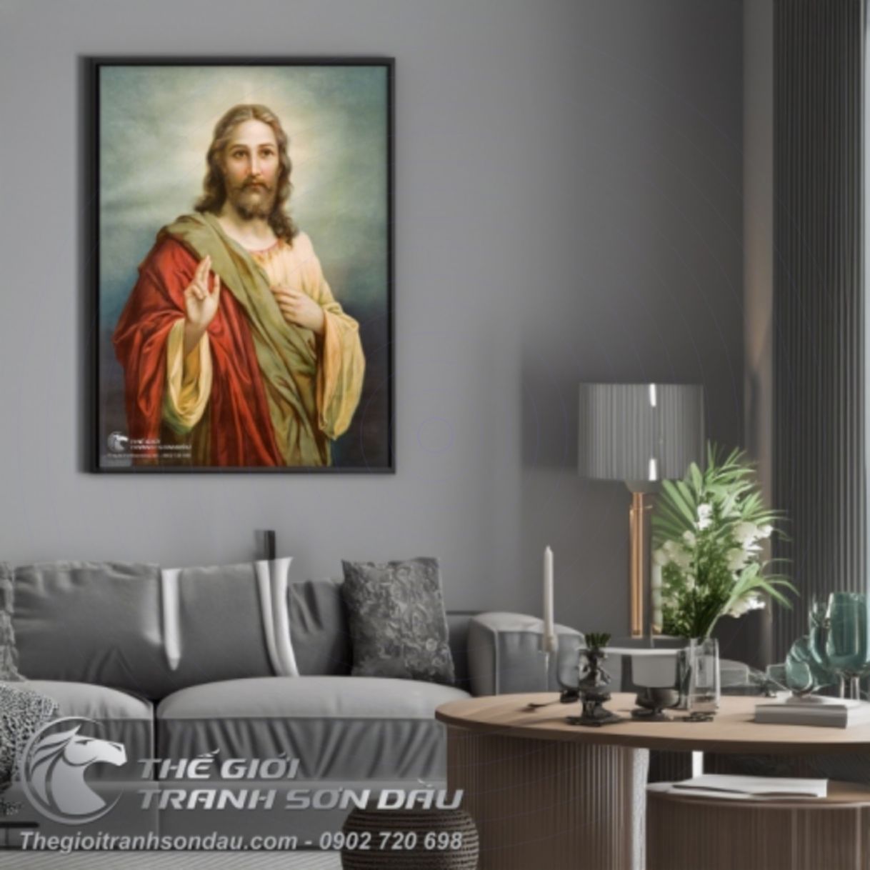 Tranh Sơn Dầu Vẽ Chúa Jesu Ngôi Ba Thiên Chúa Màu Sắc Đẹp 