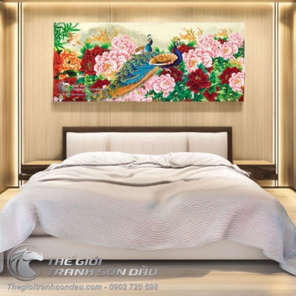 Tranh Sơn Dầu Đôi Chim Uyên Ương Hạnh Phúc Đa Sắc Khung 6cm Nhiều Cỡ 