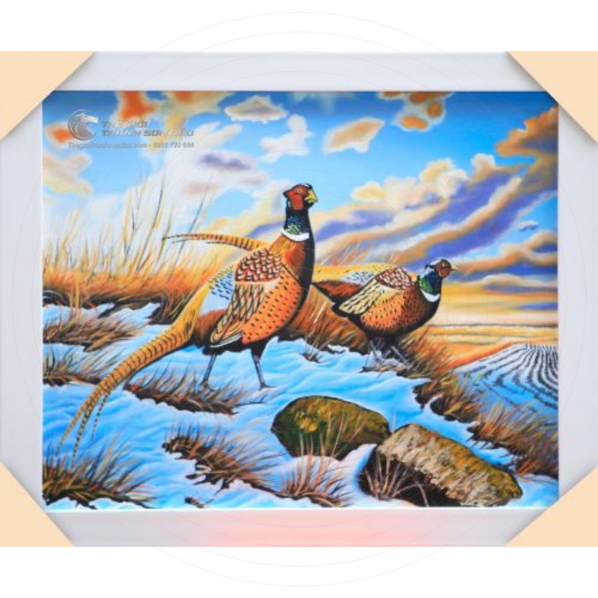 Tranh Sơn Dầu Đôi Chim Uyên Ương Đẹp Tặng Cưới 80x160cm 